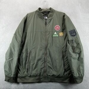 The North Face Jacket Mens XL Green‎ Flight Aviator Bomber Patches Military